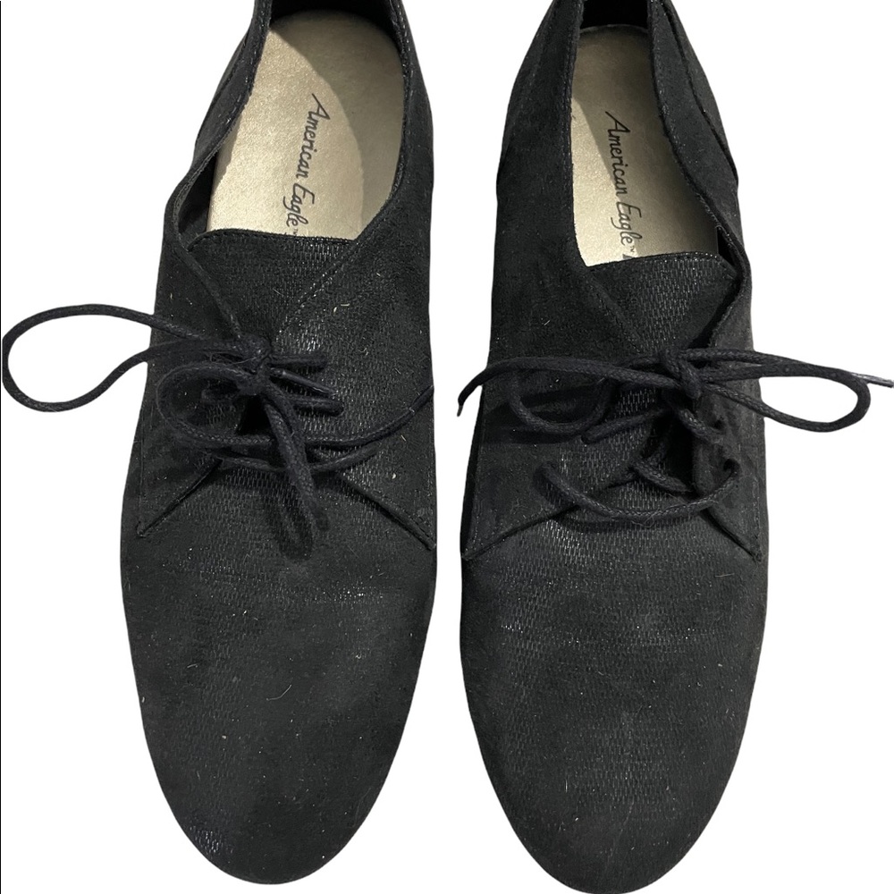 American Eagle black sparkle tie flat shoes size 9.5!